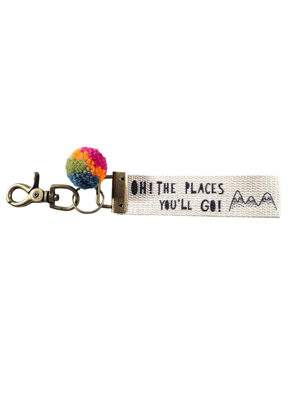 Keychain "Oh! The Places Youll Go!" Pom-Pom Accent graduation gift inspirational